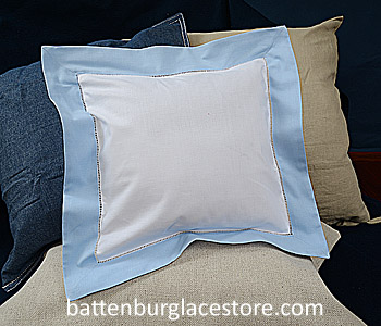 Square Pillow Sham. White with Baby Blue color border. 12 SQ - Click Image to Close